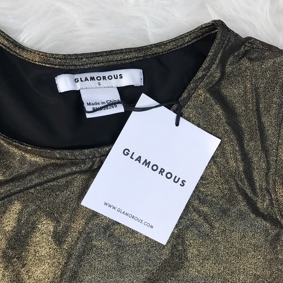 GLAMOROUS • Gold Metallic Cold Shoulder Dress - Picture 4 of 7